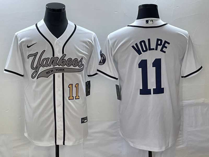 Men%27s New York Yankees #11 Anthony Volpe Number White Cool Base Stitched Baseball Jersey